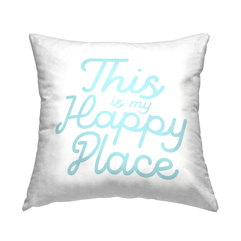 Stupell Industries Happy Place Blue Simple Script Text Quote Throw Pillow, 18" x 18"