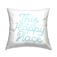 Stupell Industries Happy Place Blue Simple Script Text Quote Throw Pillow, 18" x 18"