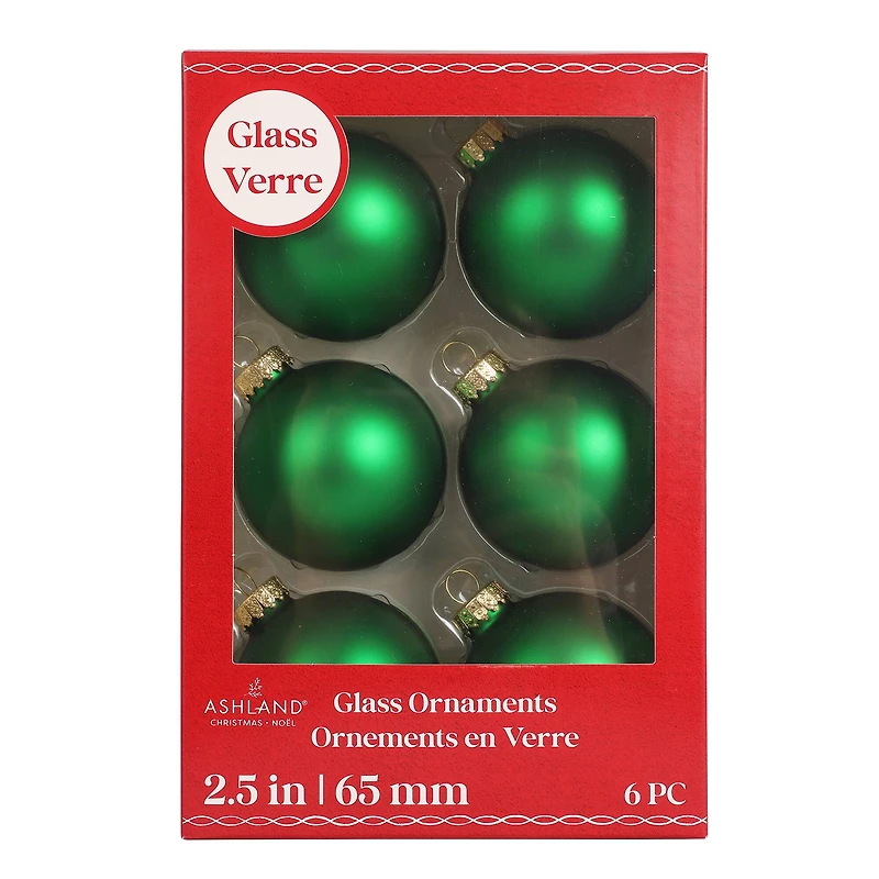 6 Pack 2.5" Green Matte Glass Ball Ornaments by Ashland®