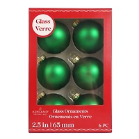 6 Pack 2.5" Green Matte Glass Ball Ornaments by Ashland®