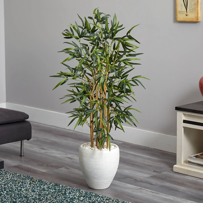 4ft. Bamboo Tree in White Oval Planter