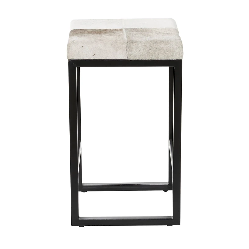 Black Iron and Leather Industrial Stool, 24" x 14" x 14"