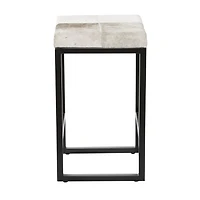 Black Iron and Leather Industrial Stool, 24" x 14" x 14"