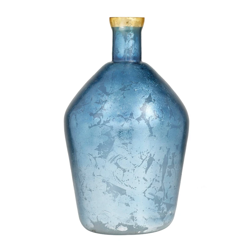 Blue Glass Coastal Vase, 15" x 9" x 9"