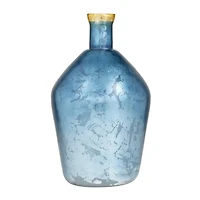 Blue Glass Coastal Vase, 15" x 9" x 9"