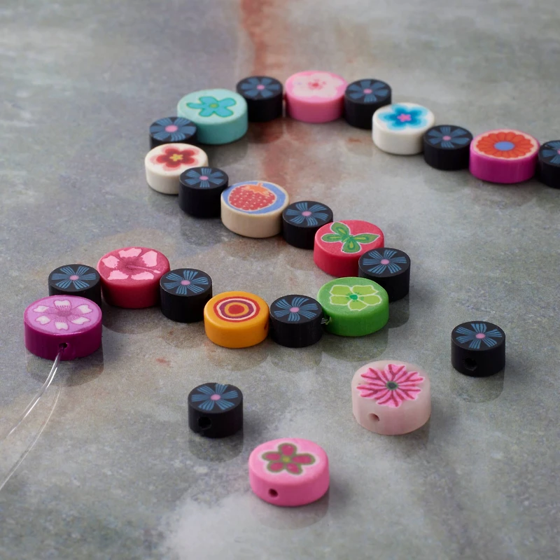 Mixed Flower Clay Disc Beads by Bead Landing™