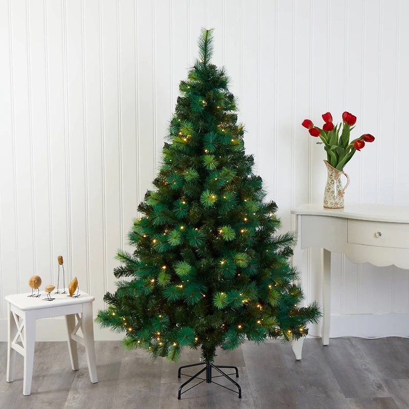 6ft. Pre-Lit Mixed Green Scotch Pine Artificial Christmas Tree with LED Lights