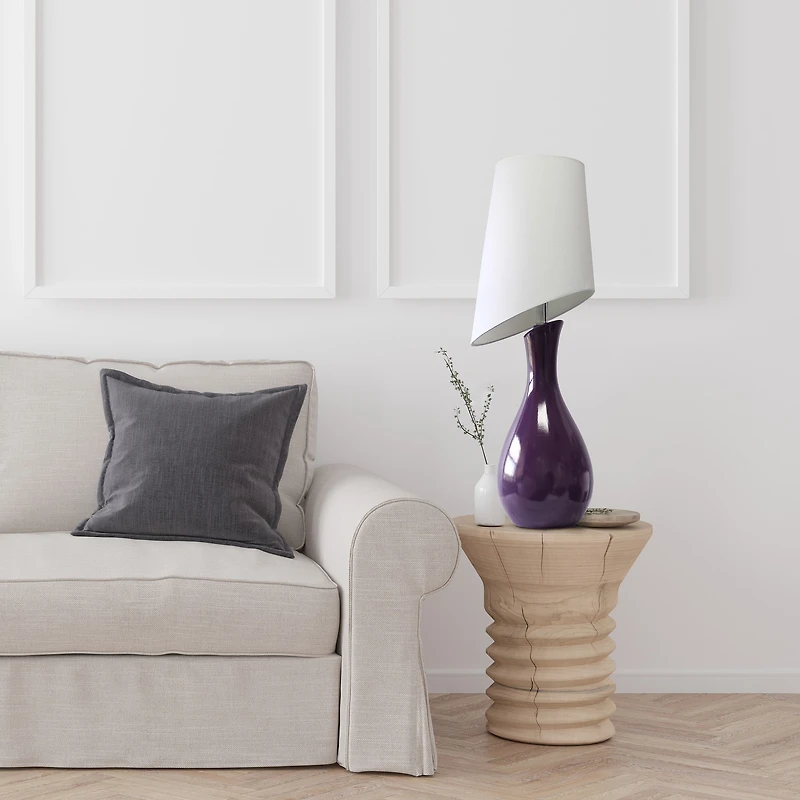 Elegant Designs™ 2.5ft. Curved Purple Ceramic Table Lamp with White Shade