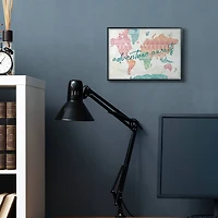 Stupell Industries Adventure Awaits Phrase Macrame Pattern World Map in Black Frame Wall Art