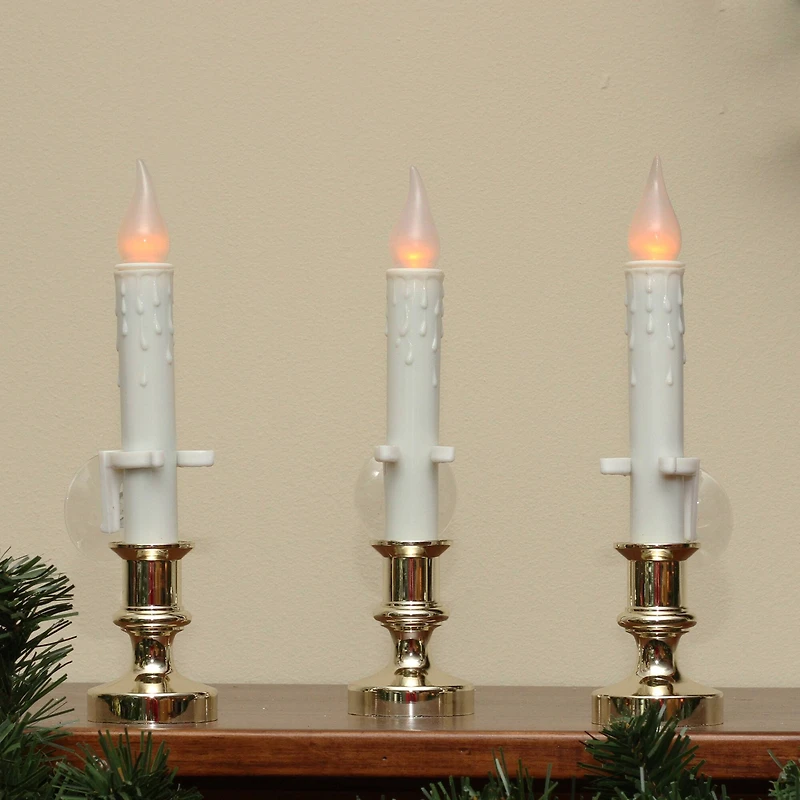 8.5" White LED Flickering Candle Lamps, 3ct.
