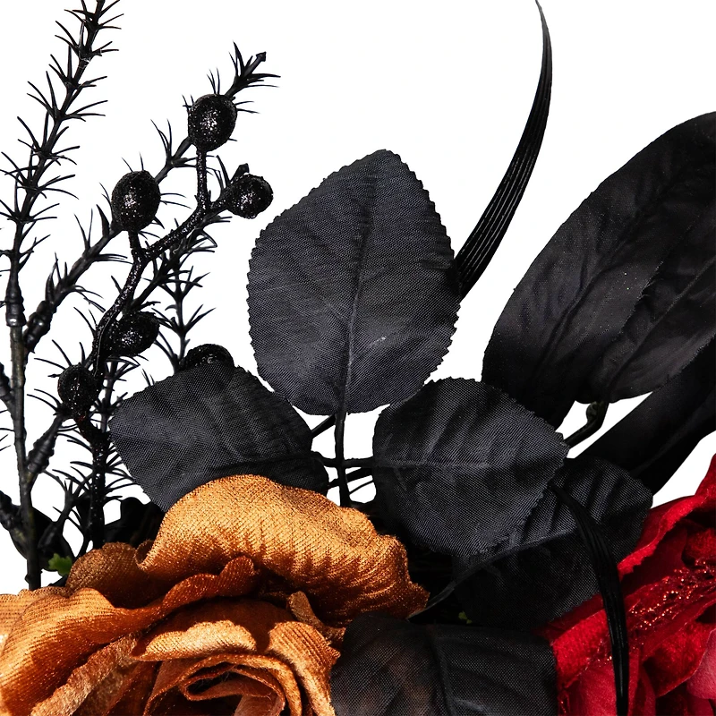 22" Red & Gold Roses with Black Foliage Halloween Wreath