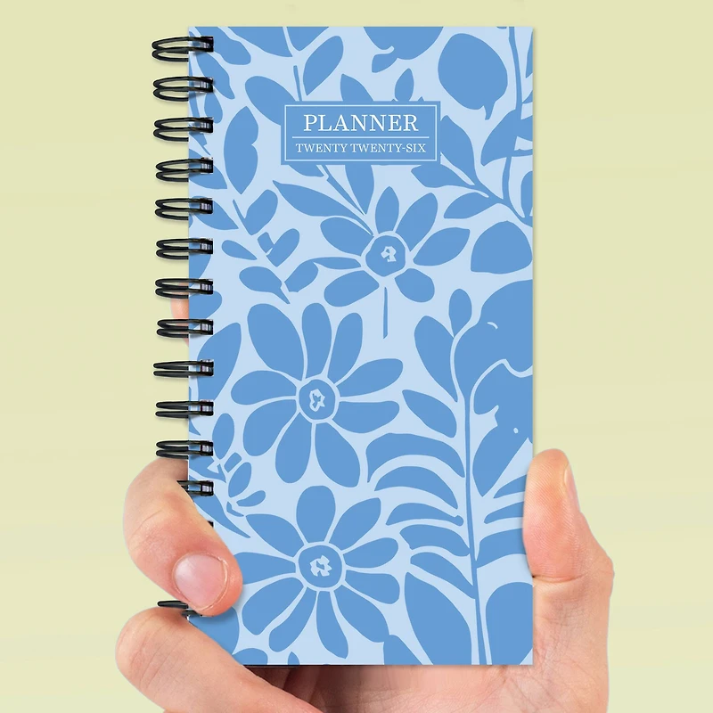 2026 Blue Blooms Small Weekly Monthly Planner