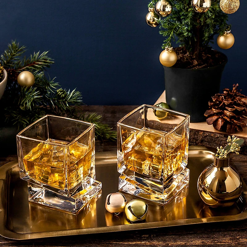 JoyJolt® Carre Square Heavy Base Crystal Whiskey Glasses, 4ct.