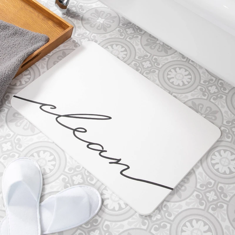 Artsy Mats Clean Script White Stone Non-Slip Bath Mat