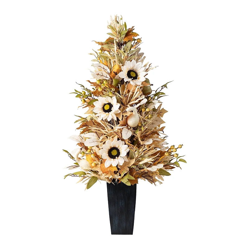 Glitzhome® 36" Fall Neutral Sunflower, Pumpkin and Leaf Porch Tree