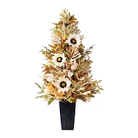 Glitzhome® 36" Fall Neutral Sunflower, Pumpkin and Leaf Porch Tree