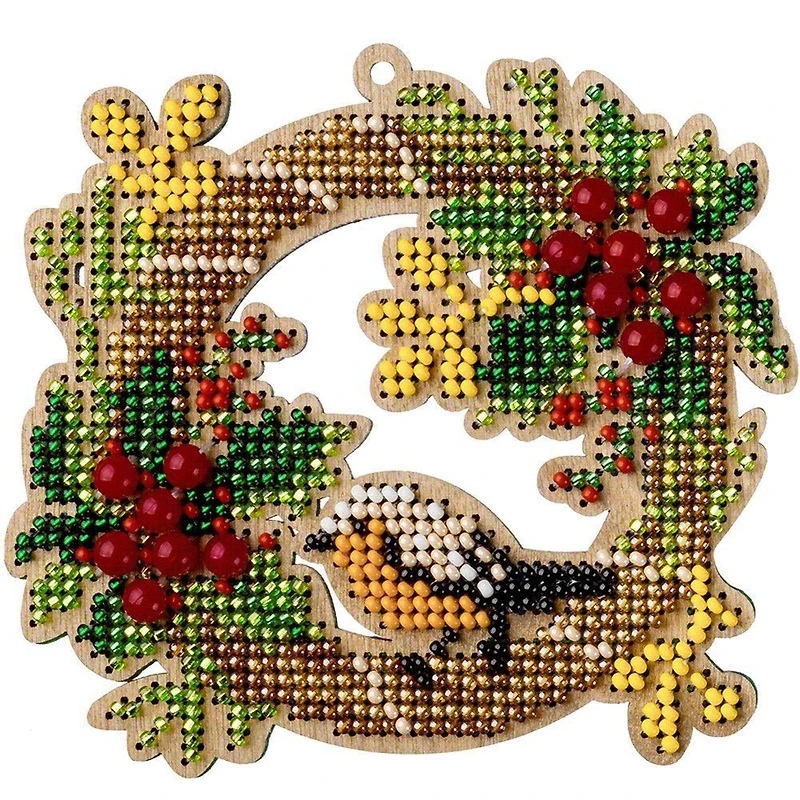 Wonderland Crafts Bird & Wreath Bead Embroidery on Wood Kit