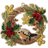 Wonderland Crafts Bird & Wreath Bead Embroidery on Wood Kit