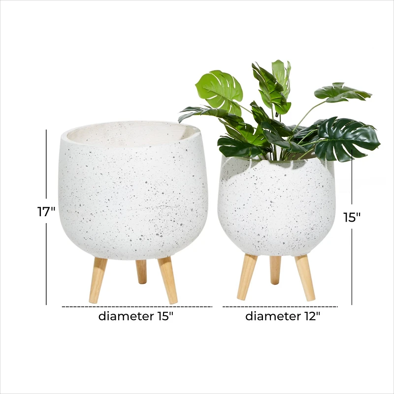 Set of 2 White MgO Contemporary Planter 17", 15"