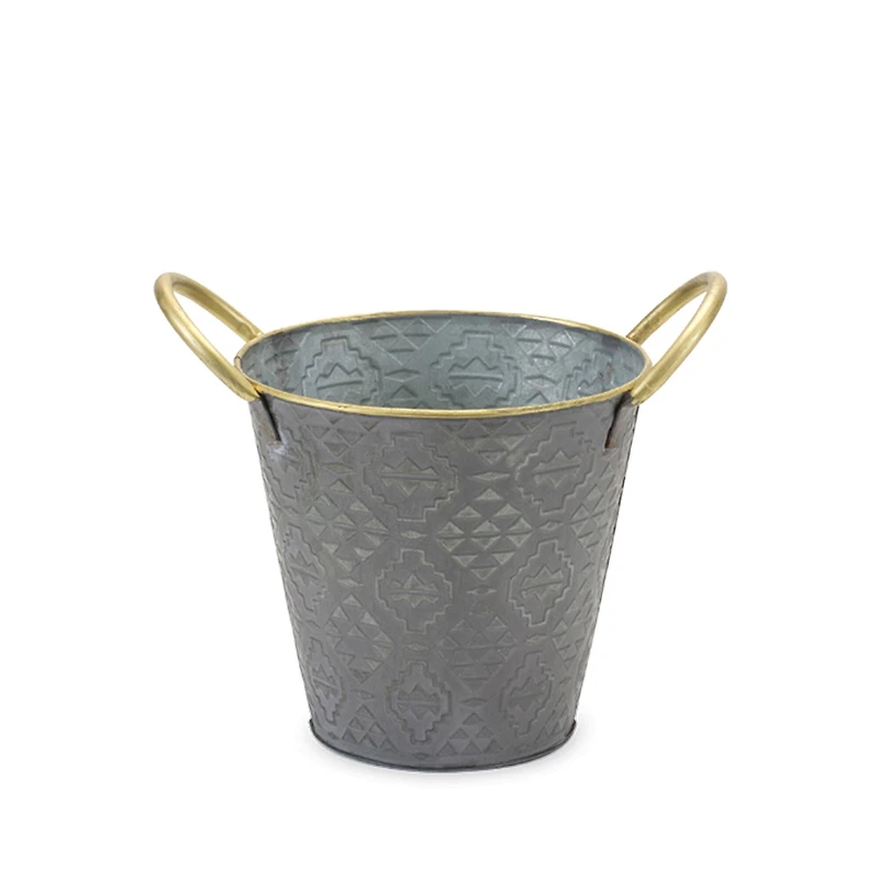 Metal Aztec Pail Planter Set