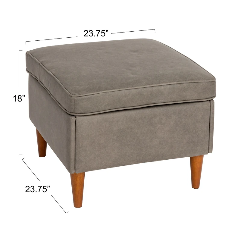 Hello Honey® Atley Ash Gray Vegan Leather Upholstered Modern Storage Ottoman