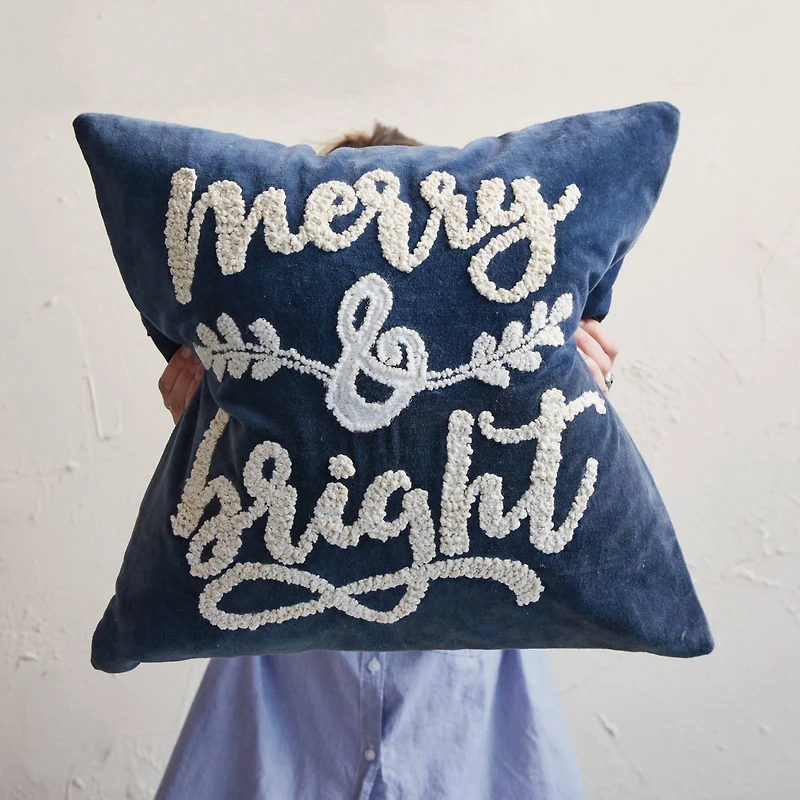 Hello Honey® Navy & White Merry & Bright Cotton Velvet Throw Pillow