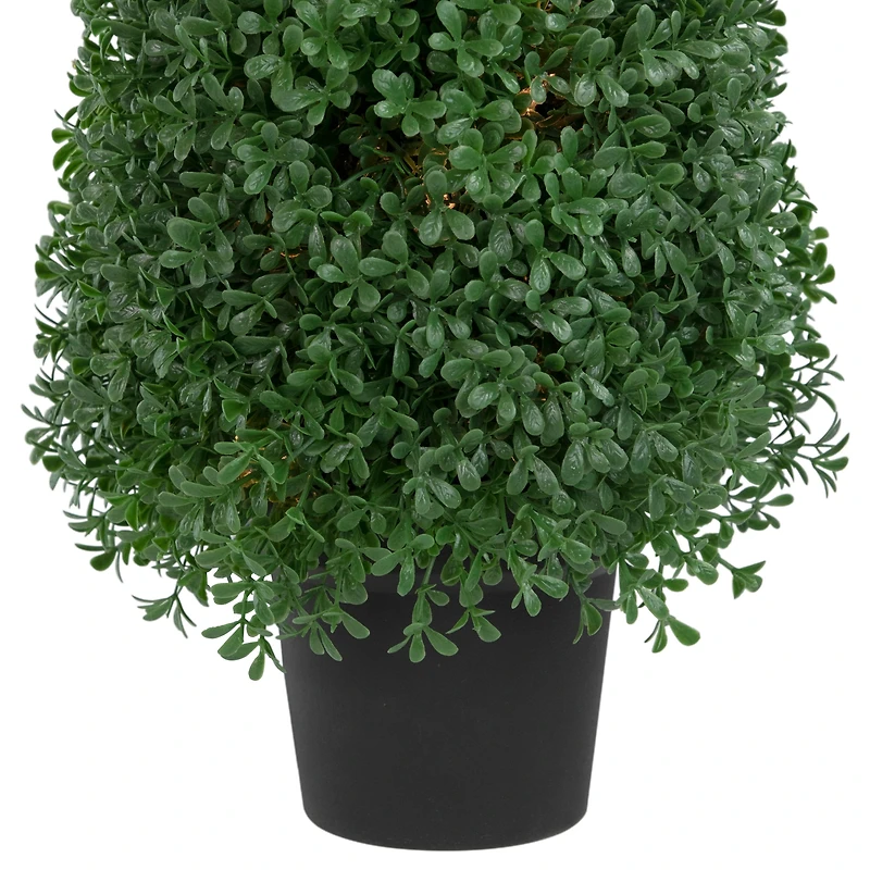 18" Pre-Lit Artificial Boxwood Cone Topiary Tree with Round Pot, Clear Lights