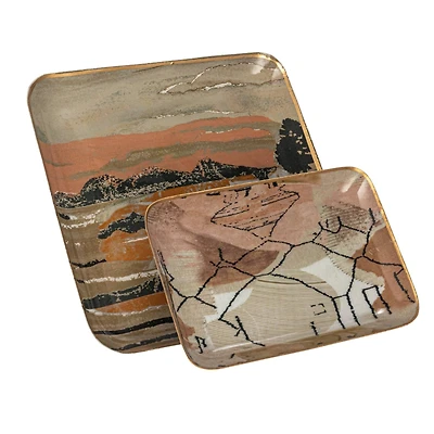 Hello Honey® Earthy Landscape & Abstract Enameled Metal Tray Set