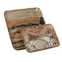 Hello Honey® Earthy Landscape & Abstract Enameled Metal Tray Set