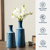 Glitzhome® Brilliant Blue Chevron Ceramic Modern Vase Set