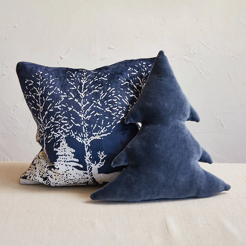 Hello Honey® 18" Blue Cotton Velvet Tree-Shaped Throw Pillow