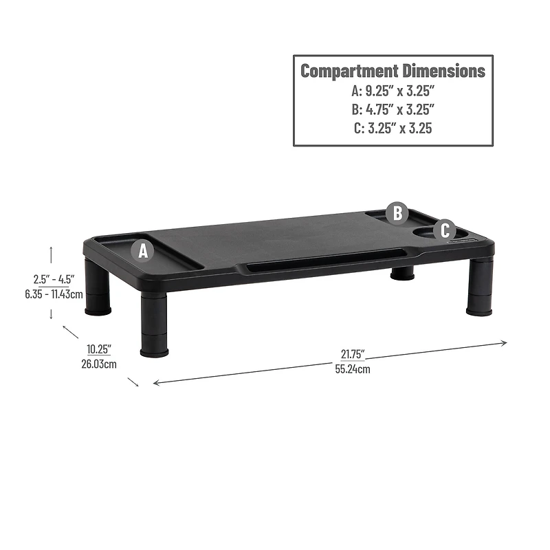Mind Reader Monitor Stand, Laptop Riser, Desktop Organizer, Office, Plastic, Set of 2, Black