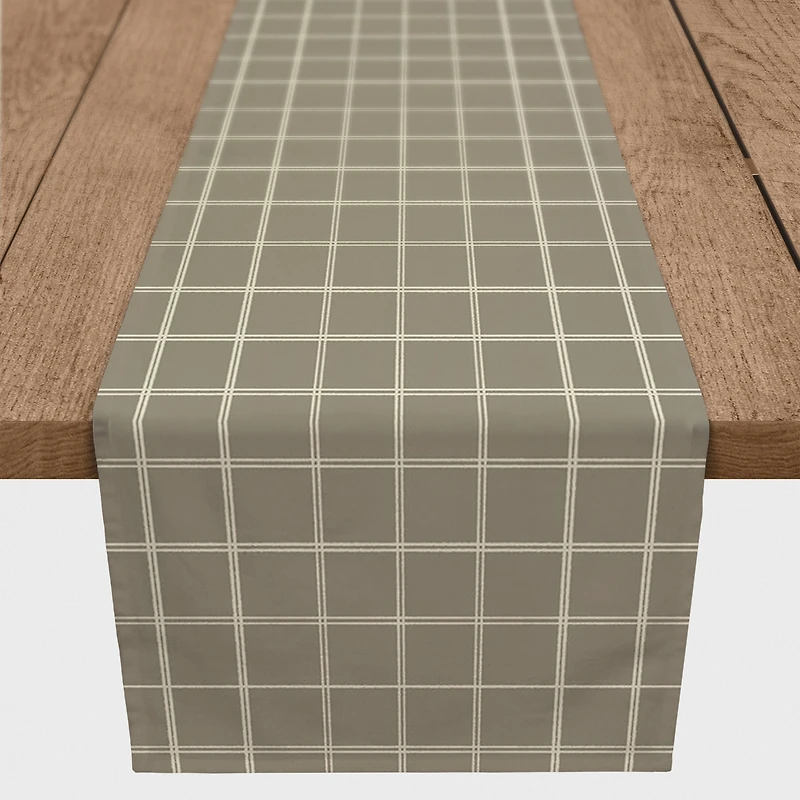 90" Taupe & White Check Cotton Twill Runner