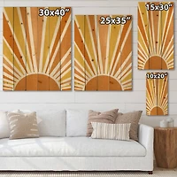 Designart - Minimalist Bright Shining Orange Sun Rays II - Modern Print on Natural Pine Wood