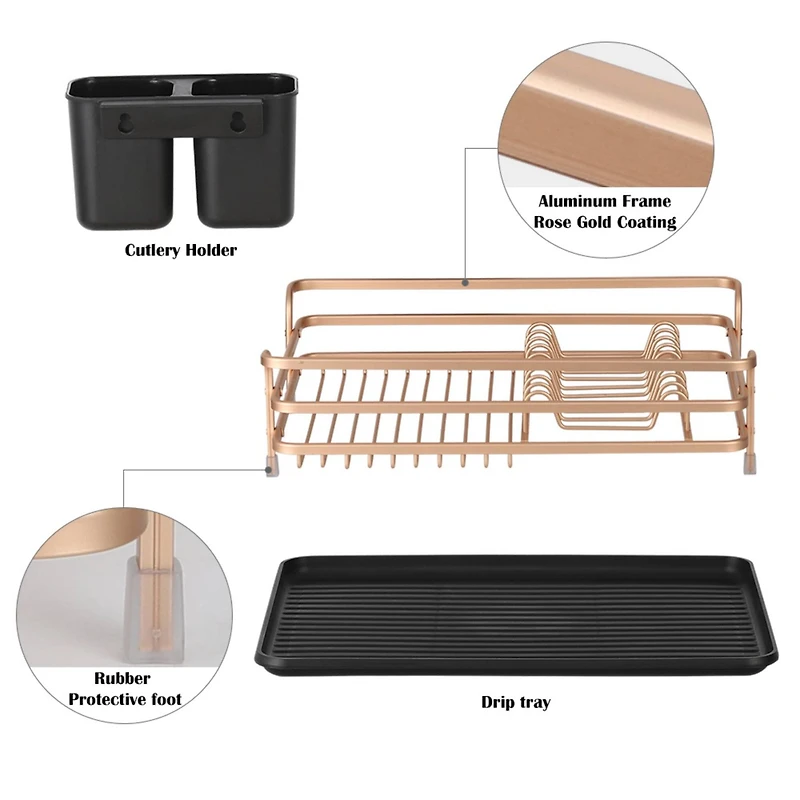 NEX™ Rose Gold Aluminum Compact Dish Drying Rack