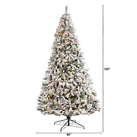 10ft. Pre-Lit Flocked White River Mountain Pine Artificial Christmas Tree, Clear LED Lights
