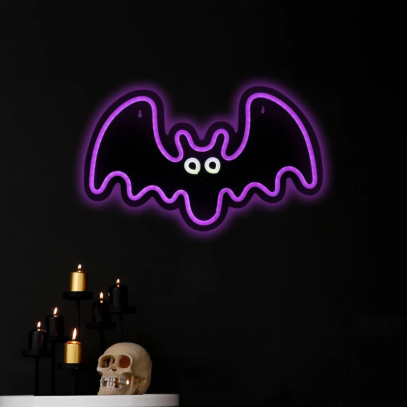 15" Purple LED Neon Style Purple Bat Halloween Window Silhouette