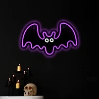 15" Purple LED Neon Style Purple Bat Halloween Window Silhouette