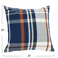 20'' Square Plaid Cotton Pillow Cover