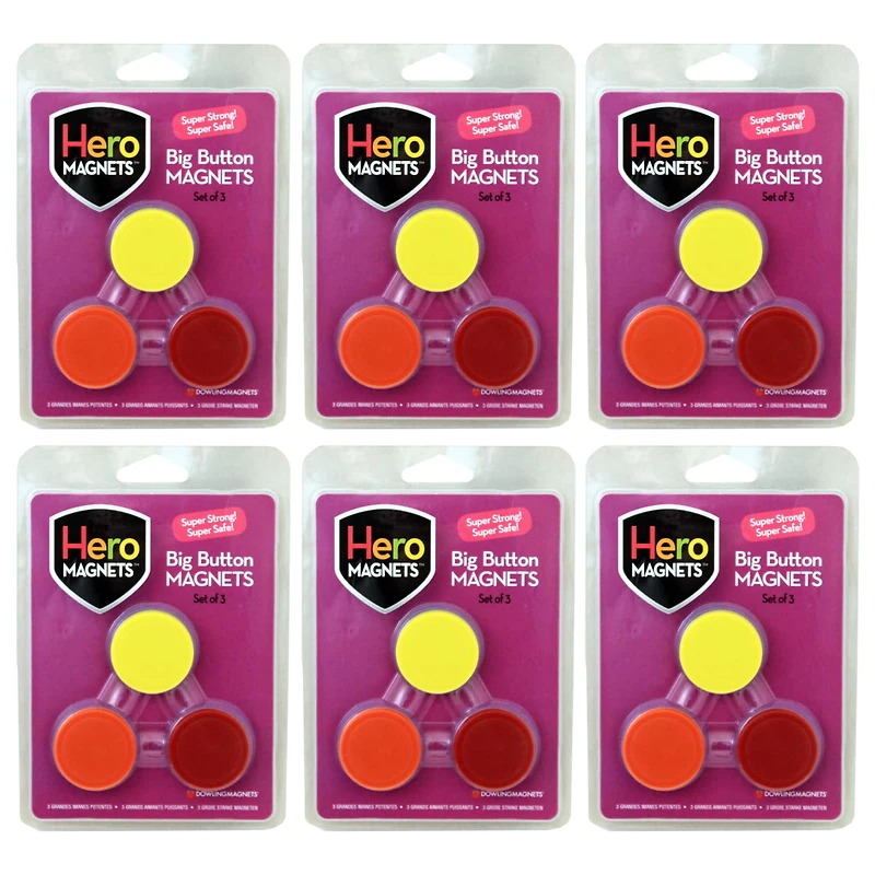 Hero Magnets™ Big Button Magnets, 6 Packs of 3