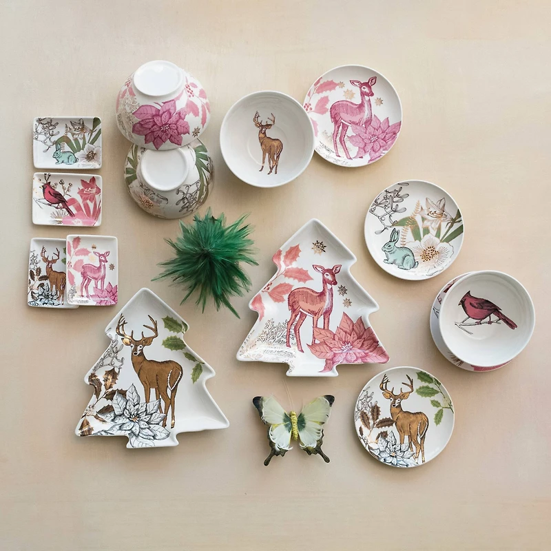 Hello Honey® 9" Tree Shaped Deer Stoneware Plate Set
