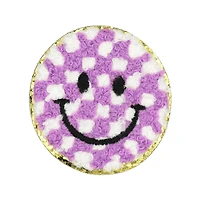 Purple Checker Smiley Face Iron On & Adhesive Patch by Make Market®
