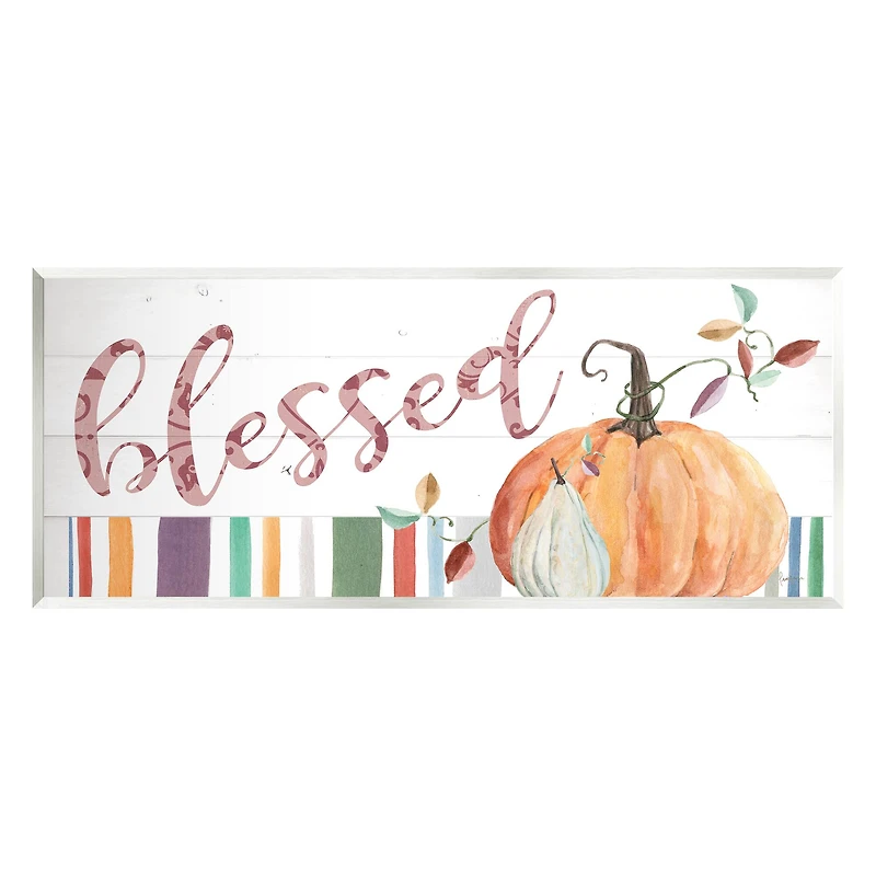 Stupell Industries Blessed Striped Festive Pumpkin Wall Plaque Art