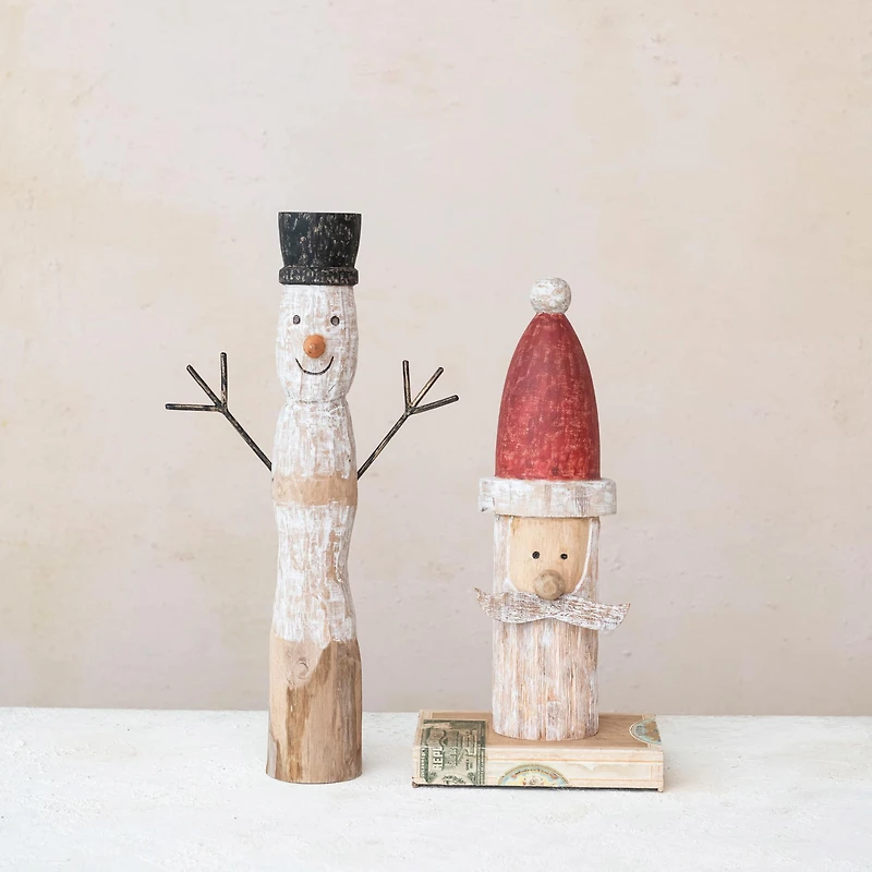 Hello Honey® 20" Snowman Hand-Carved Mango Wood Accent
