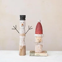 Hello Honey® 20" Snowman Hand-Carved Mango Wood Accent