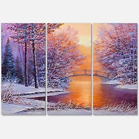 Designart - Bridge Over The River In Winter Landscape