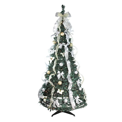 6ft. Pre-Lit Silver & Gold Decorated Pop-Up Artificial Christmas Tree, Clear Lights
