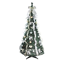 6ft. Pre-Lit Silver & Gold Decorated Pop-Up Artificial Christmas Tree, Clear Lights