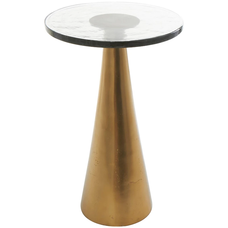 22" Gold Aluminum Geometric Cone Accent Table with Glass Tabletop