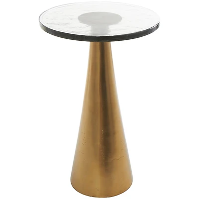 22" Gold Aluminum Geometric Cone Accent Table with Glass Tabletop